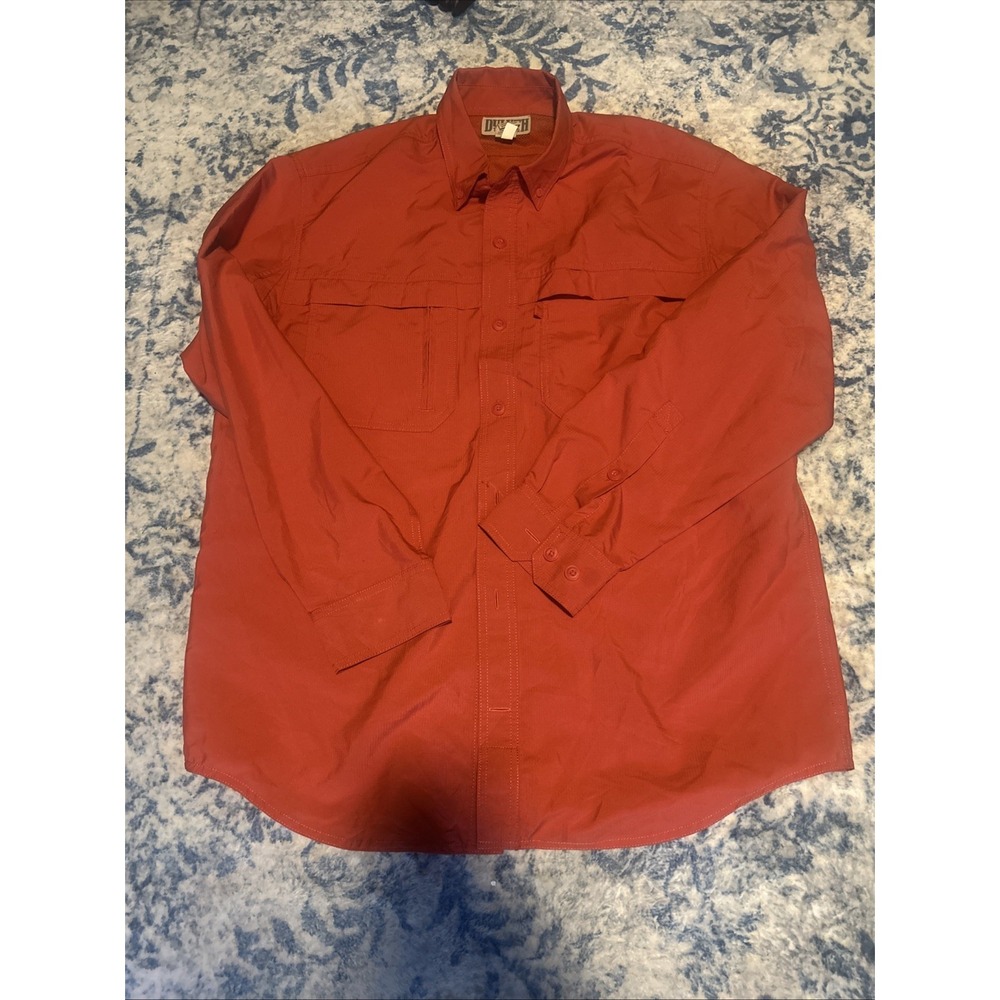 Duluth Trading Shirt Mens L Red Button Down Vented Coolplus Fishing